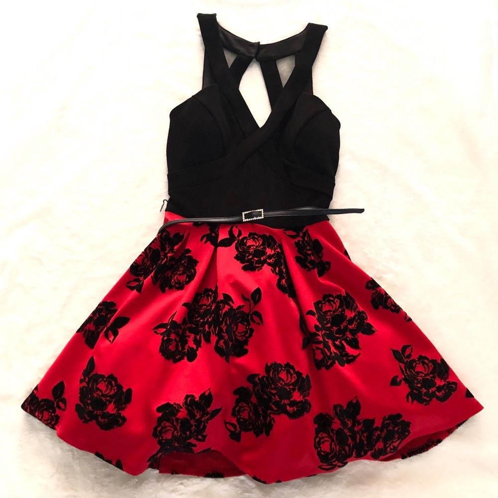Red and black short party dress